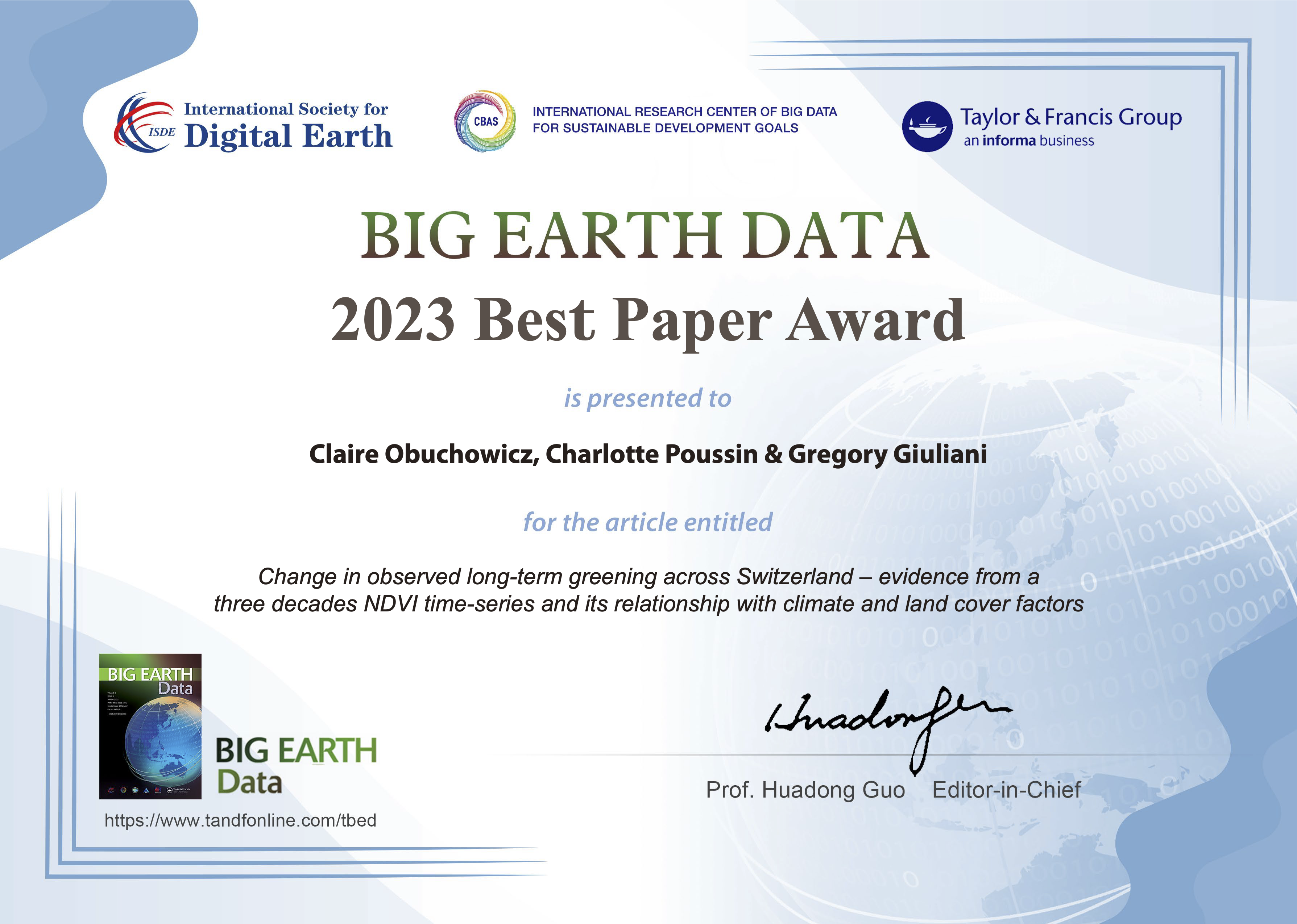 Best paper award 2023 to GRID-Geneva staff and former student!